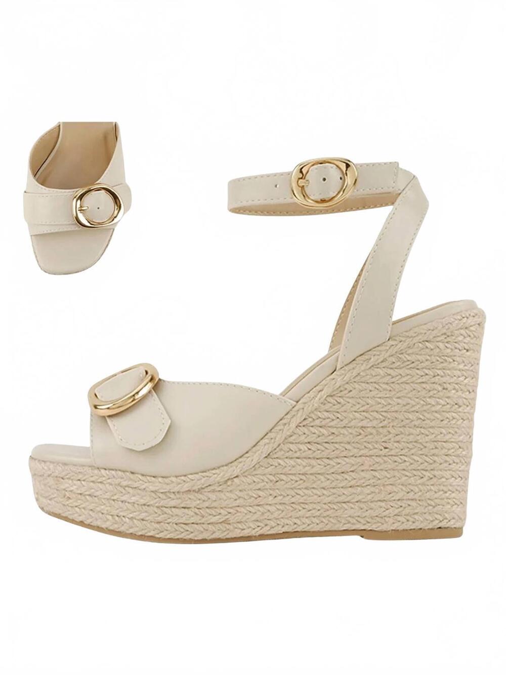 NEW FORTUNE DYNAMIC women's buckle espadrille wedge sandal in bone
